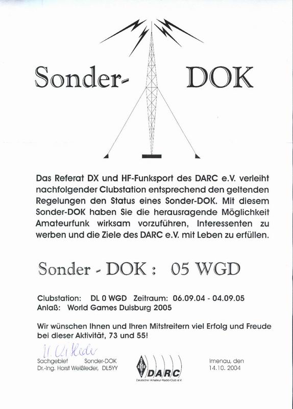 Urkunde Sonder-DOK 05WGD