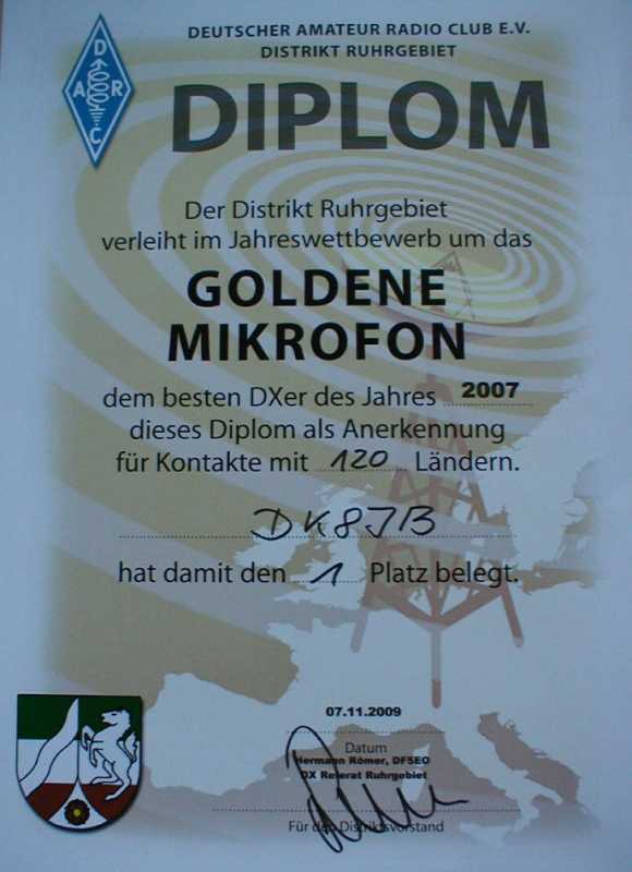 Urkunde Goldenes Mikrofon 2007