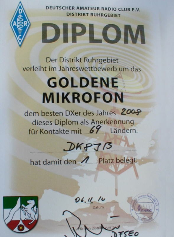 Urkunde Goldenes Mikrofon 2008