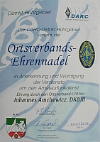 Urkunde OV-Ehrennadel